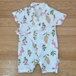 EUC Girls 100% Cotton Muslin Floral Kimono Style Romper